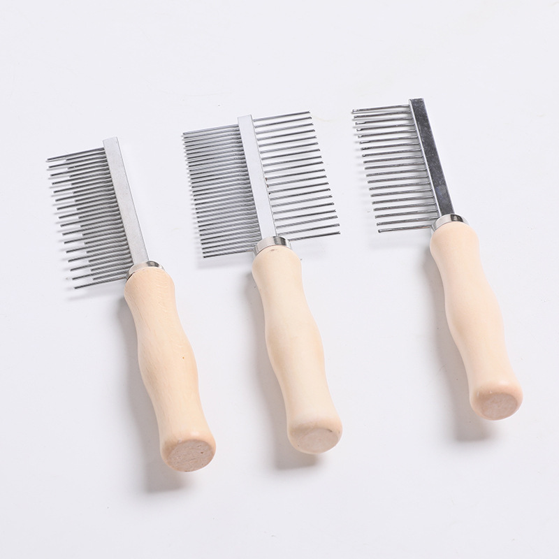 ペット用猫用くし 木製ハンドル シングル/ダブル列 高低歯 猫の毛づくろい 毛並みを整える 浮毛除去ツール|undefined