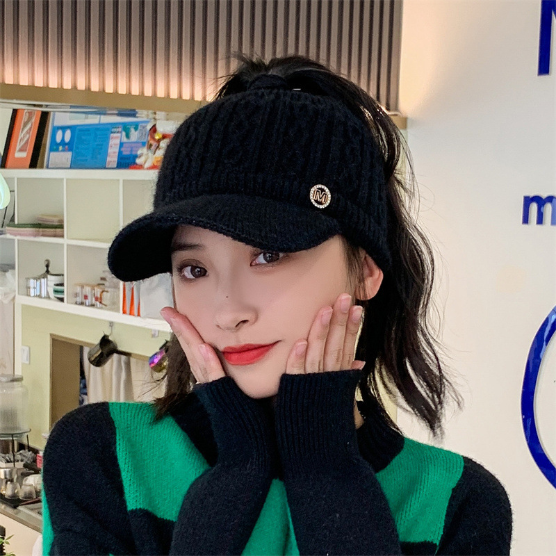 (2개) 높은 포니 테일 모자 빈 탑 여성 올 매치 캡 가을과 겨울 니트 울 모자 따뜻한 야외 한국 스타일에 적합