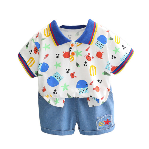 Summer 2024 New Male Children's Set Children's Short Sleeve T-shirt Korean Style Summer Outfit Stylish Set Polo Shirt Trendy