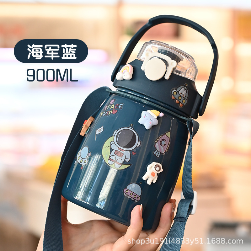 インターネットセレブビッグベリーカップ大容量900ml子供用魔法瓶カップクロスボディストロー学生304ステンレス鋼バウンスカップ|undefined