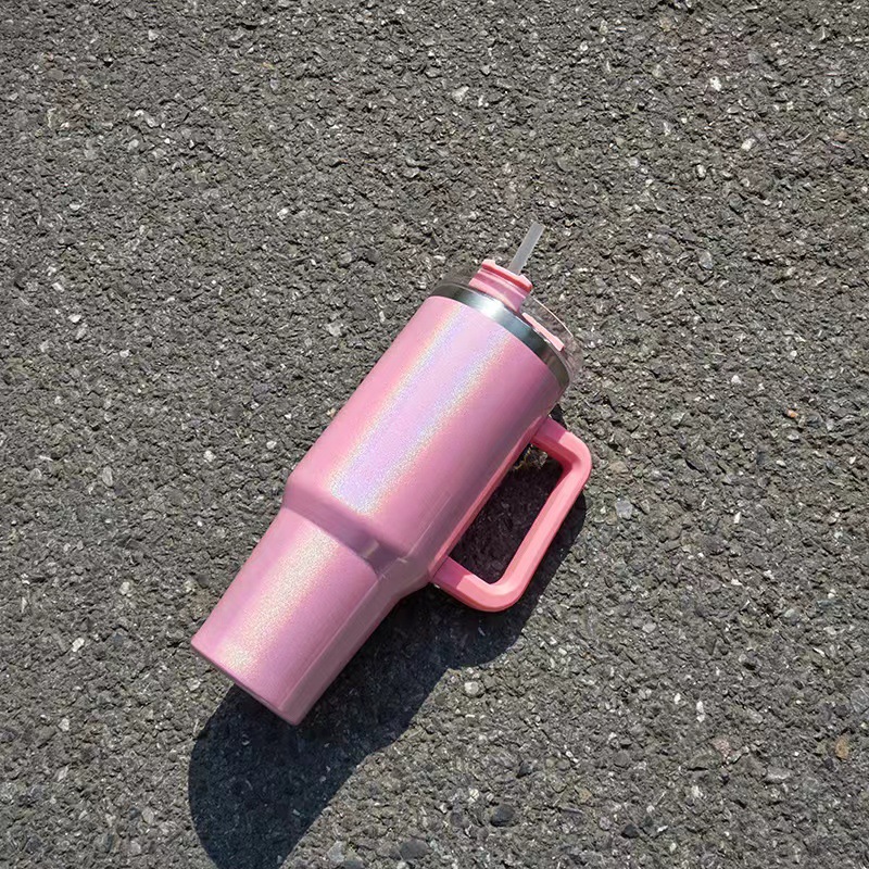 Arco Iris pintura 40oz taza de coche 304 Acero inoxidable paja helado taza coche gran capacidad mango ventosa al por mayor