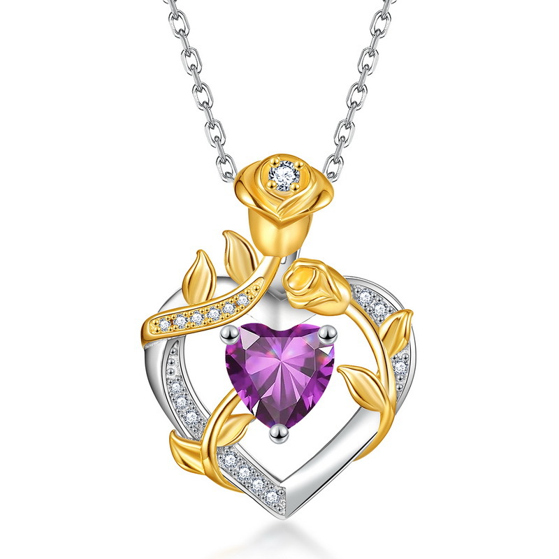 Europa y América Cross-border piedra rosa amor color tesoro collar colgante S925 plata con incrustaciones de diamantes cadena de clavícula mujer