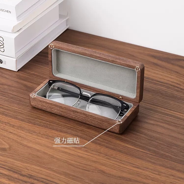 North American Black Walnut Wood Retro Eyeglasses Storage Jewelry Box, Portable Sunglasses Storage Box for Business Trips and Travel
