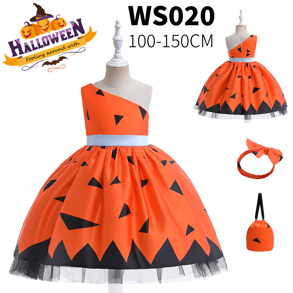 单肩万圣橙色演出服