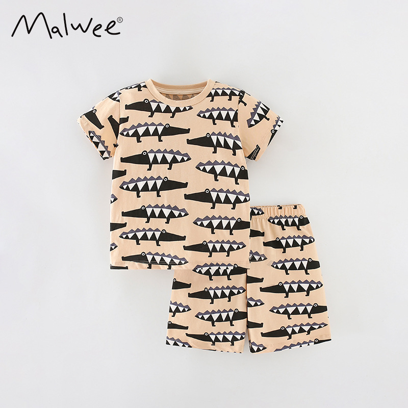 Malwee niños traje verano nuevo europeo y americano niños casual impreso cuello redondo cintura elástica traje de dos piezas