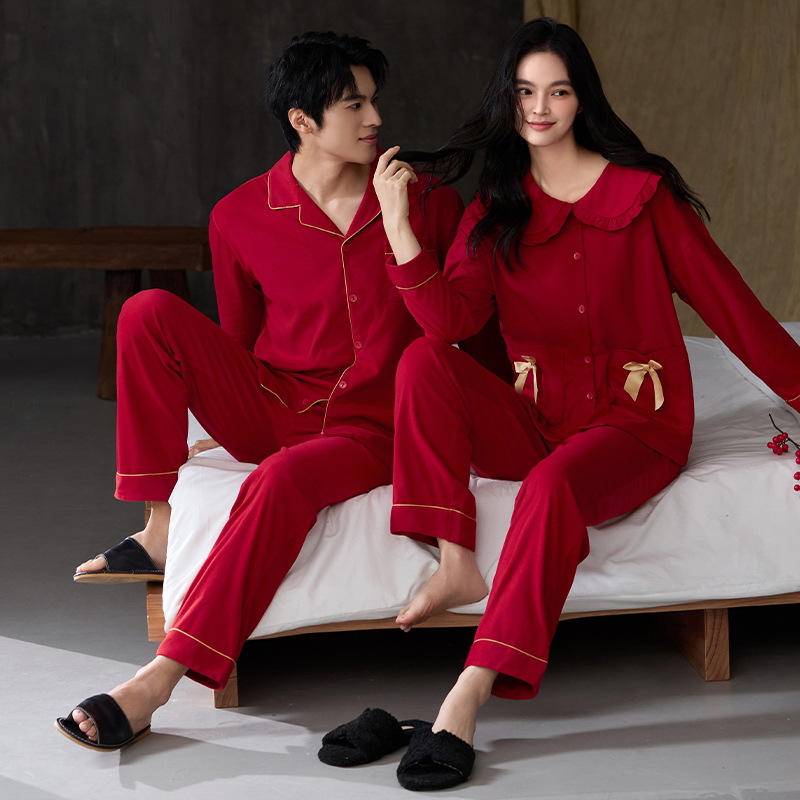 Pijamas de boda, nuevo matrimonio, vestido de terciopelo rojo, mujeres, otoño y invierno, hombre, nobles, parejas, pijamas, otoño y invierno