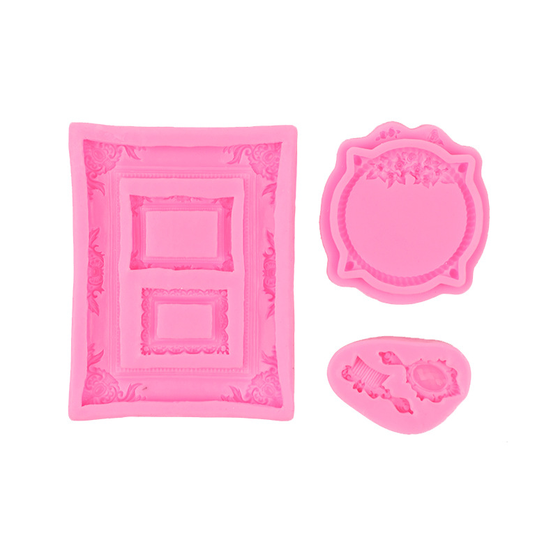 DIY vintage marco de fotos marco peine epoxi molde de silicona ultra-ligero pastel de arcilla decoración molde de chocolate para hornear