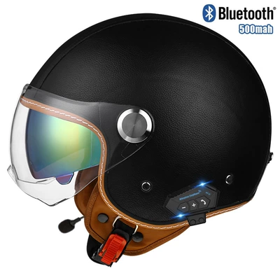 Motosiklet kaskı (dəbilqə) – helmet - lychee-pattern-black-short-outside-and-colorful-inside-bluetooth-m