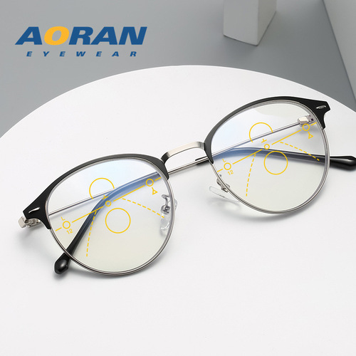 Aoran glasses wholesale for middle-aged and elderly people, business fashion anti-blue light discoloration reading glasses for men and women for near and far viewing