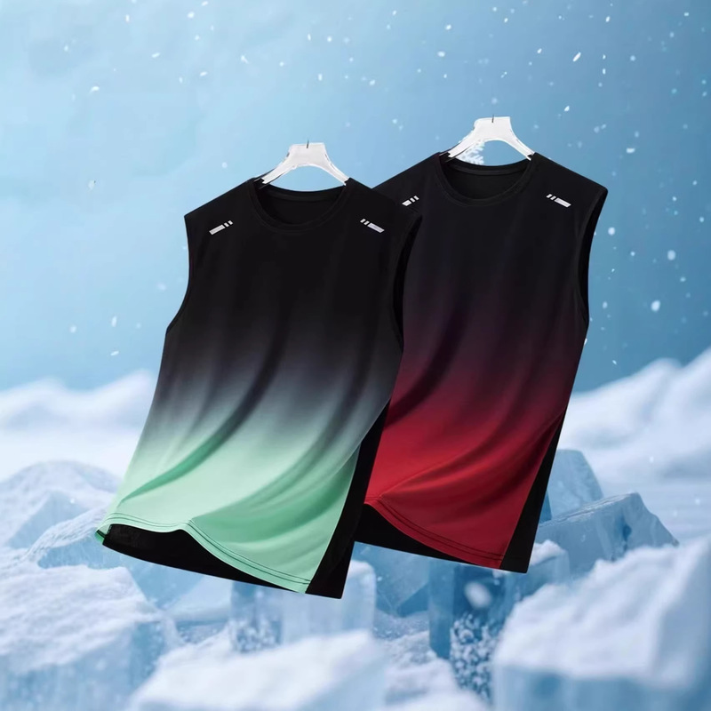 Wholesale gradient camouflage print ice silk tank top for men, summer thin sports vest, loose sleeveless, cross-border