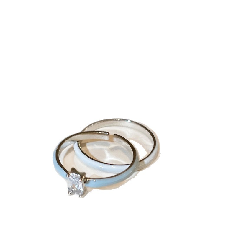 Bague en zircon en forme de goutte d'huile, ensemble deux pièces carré ouvert, style tendance, simple et frais, pour l'index._voghion.com