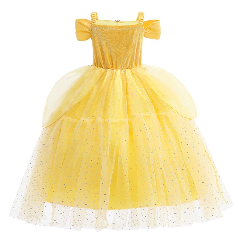 Belle princesa vestido niños niña vestido belleza y bestia campana vestido cos traje de rendimiento