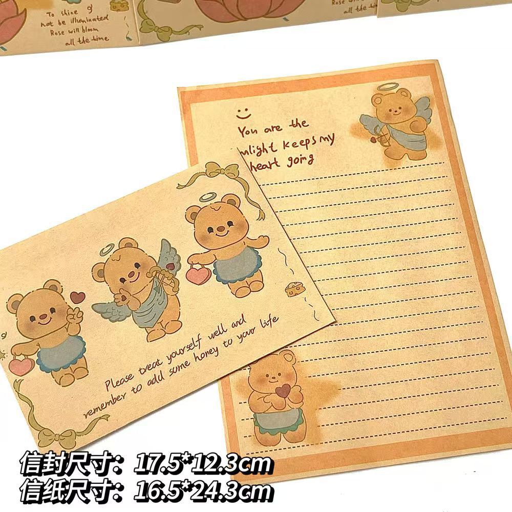 Mantequilla oso encantador sobre de cuero de vaca animado conjunto de dibujos animados papel de carta creativo tarjeta de felicitación papel de carta regalo de cumpleaños