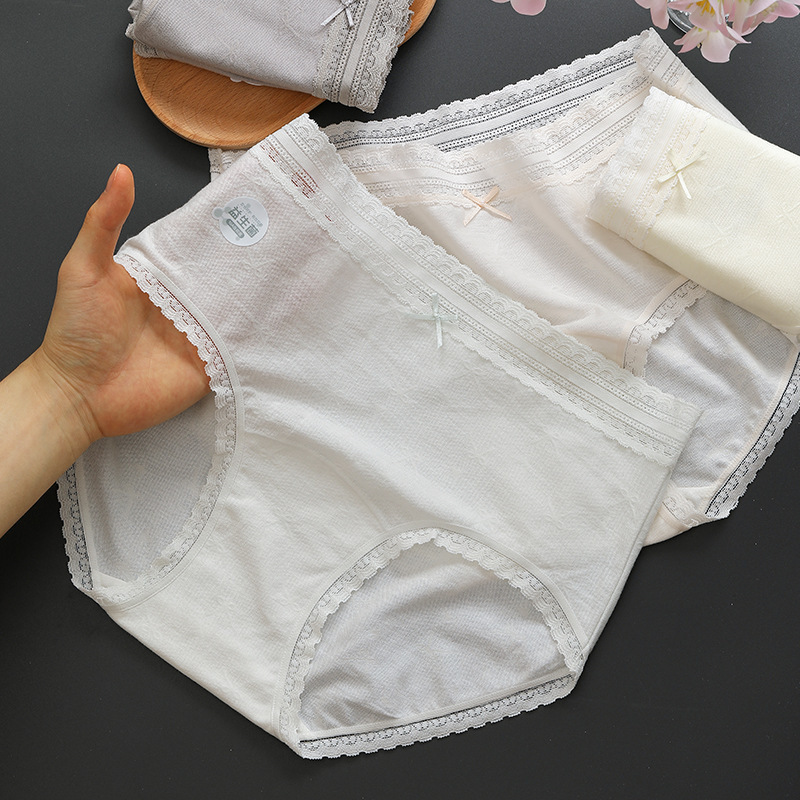 New Probiotic Care Type Pure Cotton Jacquard Cotton Bow Women's Underwear Moisture-Absorbent Breathable Extended Crotch Women's Underwear