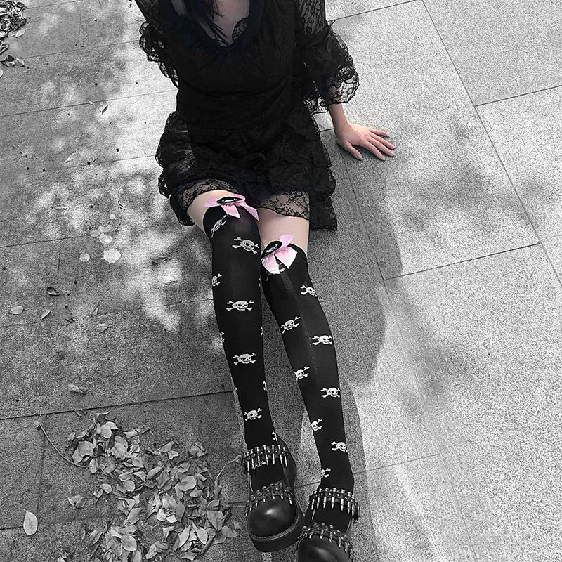 Бархатный лебедь с бантом, брендовые гольфы до колена, стильLolita, хэллоуин