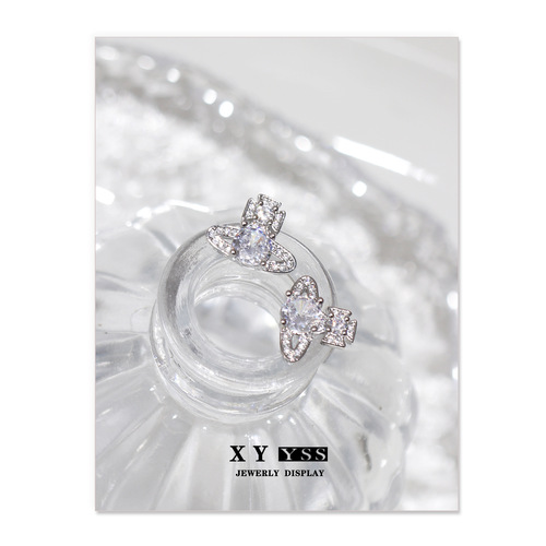 Saturn Full Diamond Super Flash Earrings for Women Exquisite, Small, Sweet and Cool Roman Cross Niche European and American Trendy Ear Clip Earrings