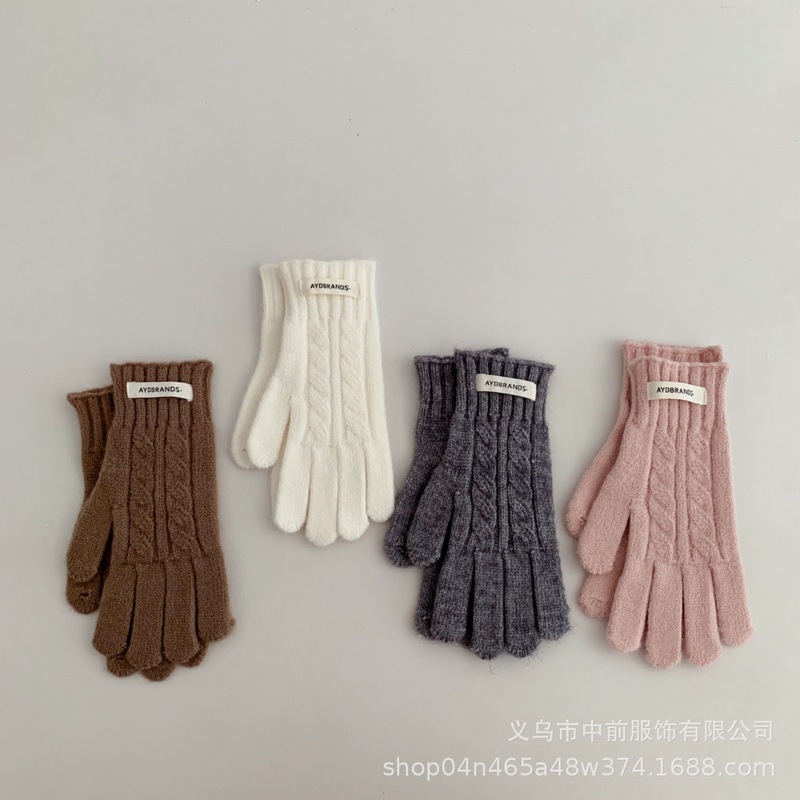2025冬季新款儿童麻花针织手套韩版男女童宝宝保暖可触屏分指手套|undefined