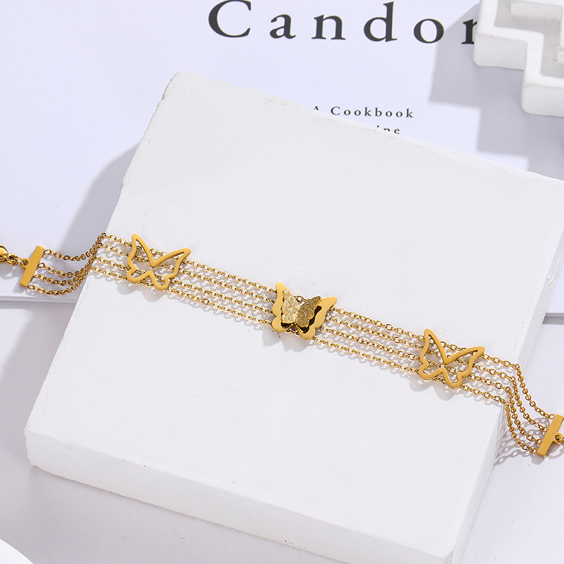 7g Weight Bracelets Classification 1 Piece Quantity Daily, Street Occasion Titanium Steel Material Butterfly Pattern Women's Gender Plating Design Elegant, Simple Style Style Titanium Steel Elegant Simple Style Butterfly Plating Bracelets 2