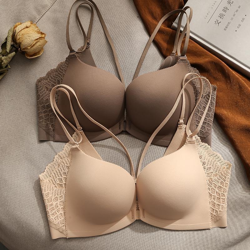 Japanese beauty back front buckle bra suit wireless underwear women's small chest large thickened flat chest seamless push up bra