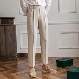 Spring and Autumn Korean-style Naples Design Mid-high Waist Straight Ankle Pants British Straight Anti-wrinkle Casual Pants for Men