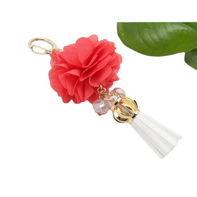 Shiffon keychain handmade with tassels, flowered