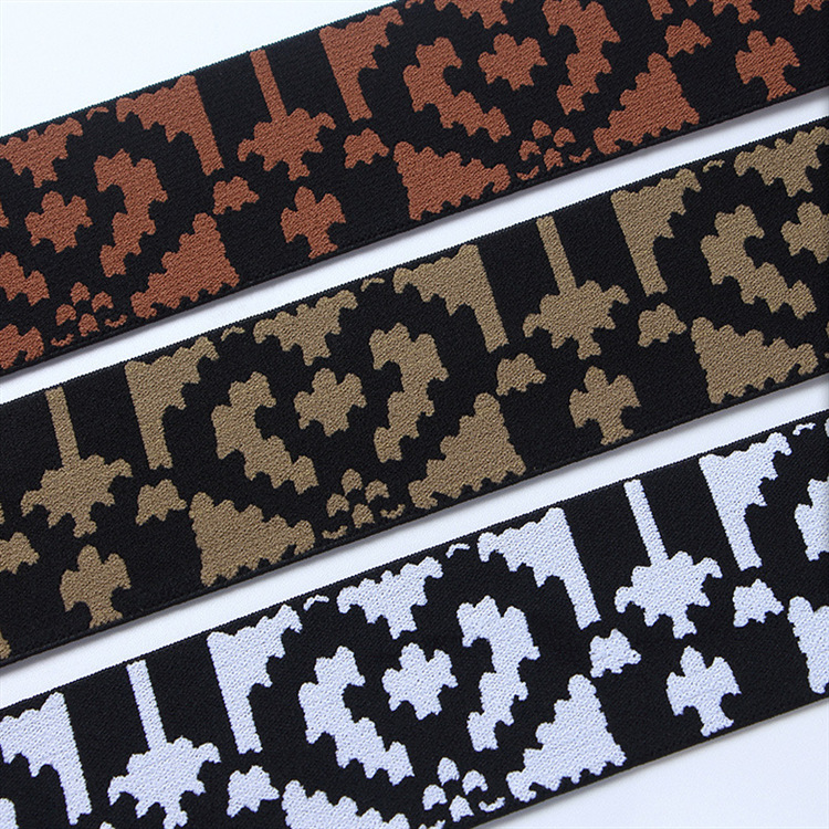 条纹黑色白色5cm黑底伽菲色磨毛尼龙橡筋带黑底深杏绒毛橡筋带