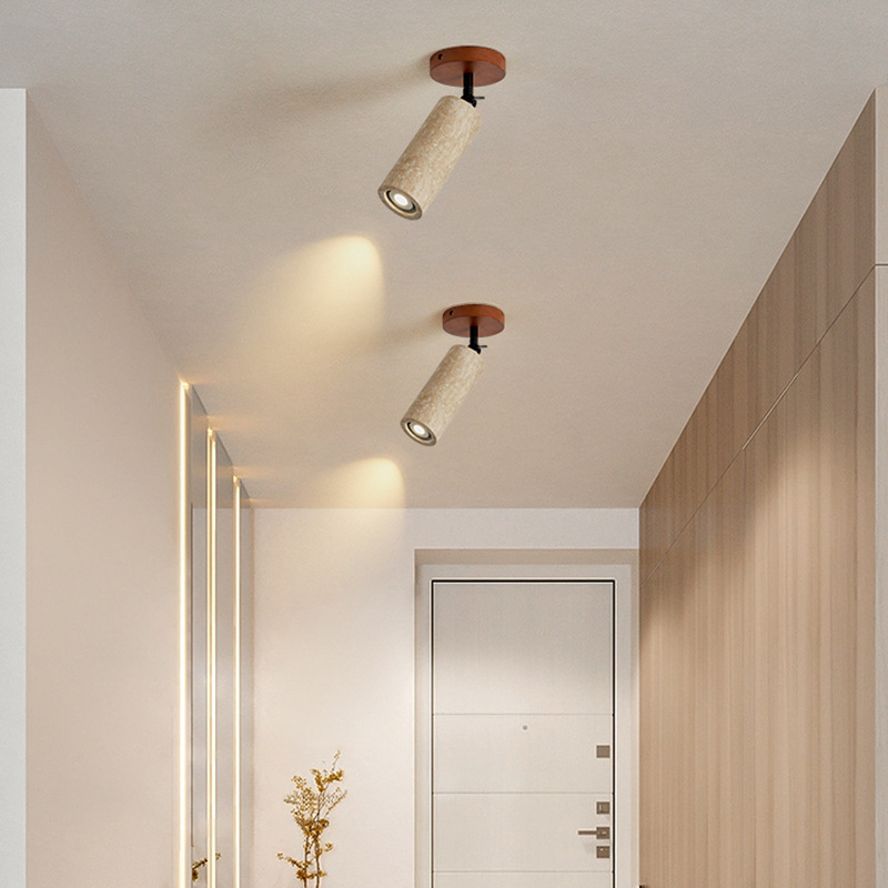 Spotlight sala de estar doméstica sin lámpara principal, viento silencioso, piedra de cueva amarilla, pasillo, lámpara de techo, lámpara de cabeza de cama