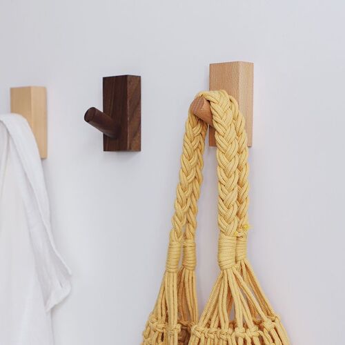Nordic solid wood hook ins creative entrance wall hanging wooden coat hook punch-free strong sticky hook coat hook