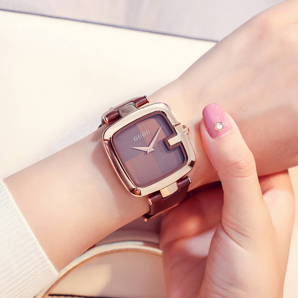 Hong Kong GUOU Watch Women's Trendy Personalized Women's Watch Temperament Entry Luxury Internet Celebrity Watch Women's Square Watch