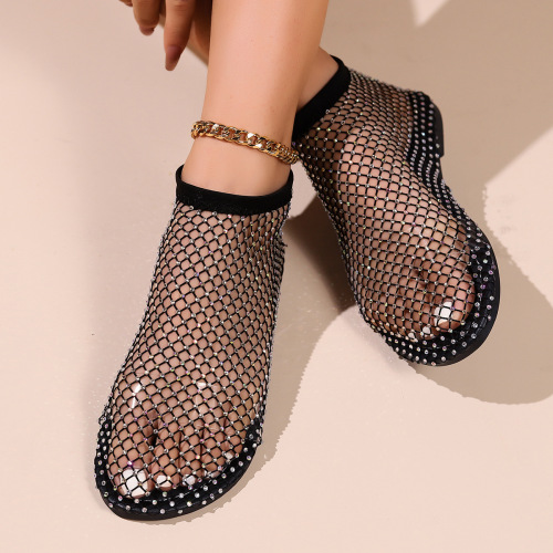  Summer New Round-Toe Low-Heel Open-Work Diamond-Studded Short Summer Sexy Cross-Border Plus-Size Women's Sandals