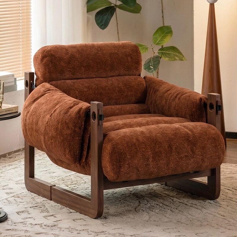 Jersey Island Chair Single Sofa Chair, Vintage Style Leisure Chair, Can Be Used for Reclining and Sleeping, Suitable for Balcony and Living Room, Retro Lazy Single Chair