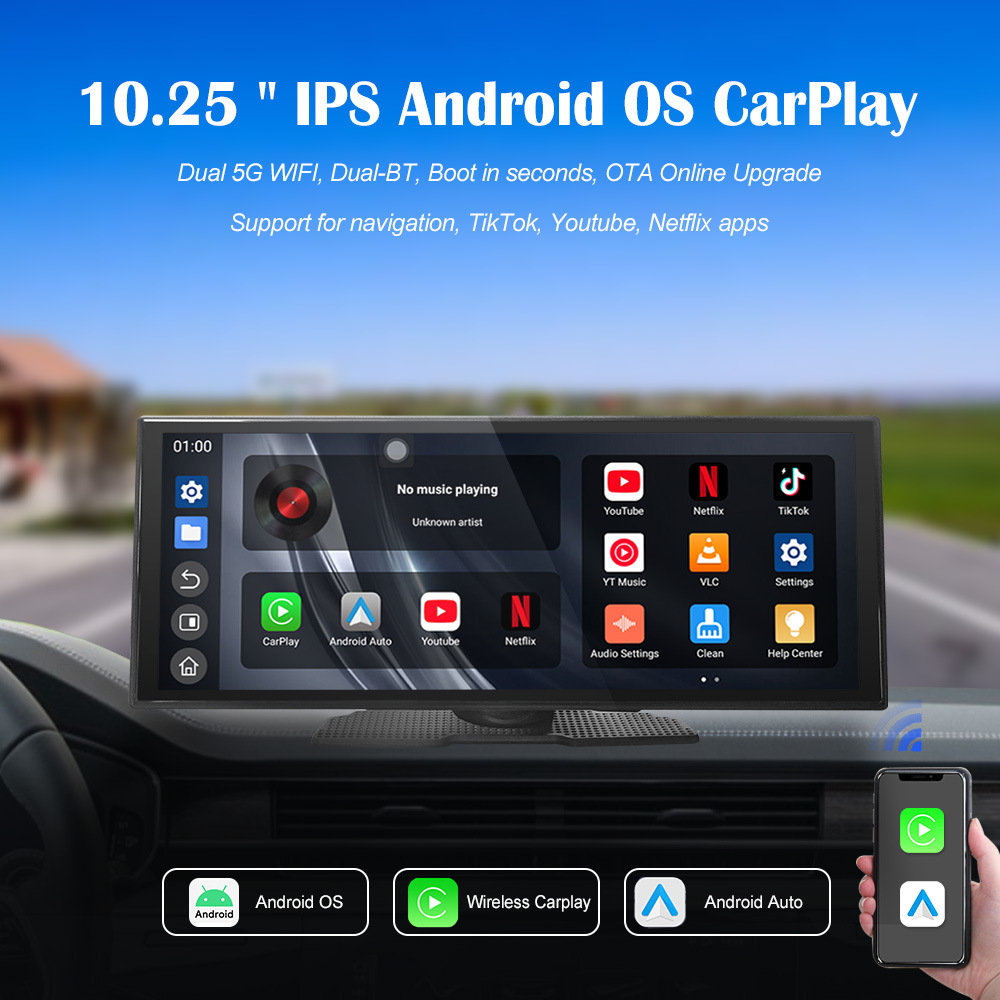 10.25inch Dual Wifi Dash Cam Wireless Carplay Smart Screen Android Car Navigation System