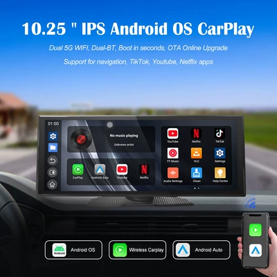 10.25inch Dual Wifi Dash Cam Wireless Carplay Smart Screen Android Car Navigation System (Simsiz CarPlay və Android Auto)