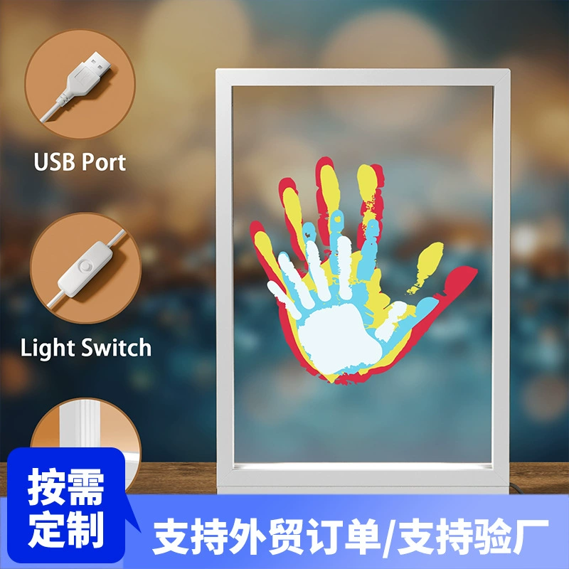 Светодиодная фоторамка USB с красочными граффити, рука и стопа, светящаяся памятная фоторамка, которую можно повесить и разместить, прозрачная фоторамка с отпечатками рук своими руками