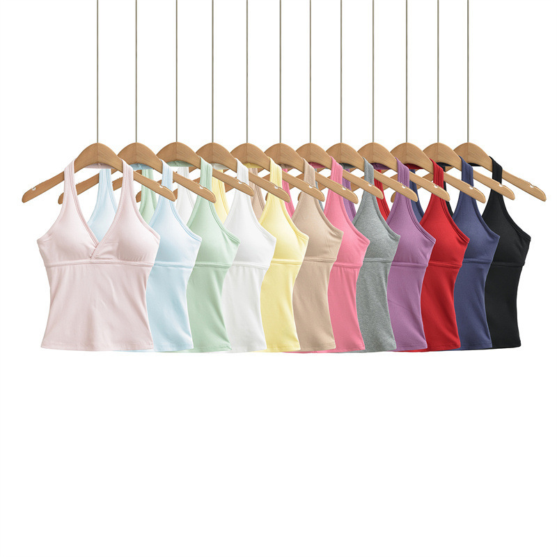 Atmospheric Retro Cross V-Neck Halter Neck Camisole for Women, Summer Tight-Fitting Tube Top with Chest Pads, Sexy Style