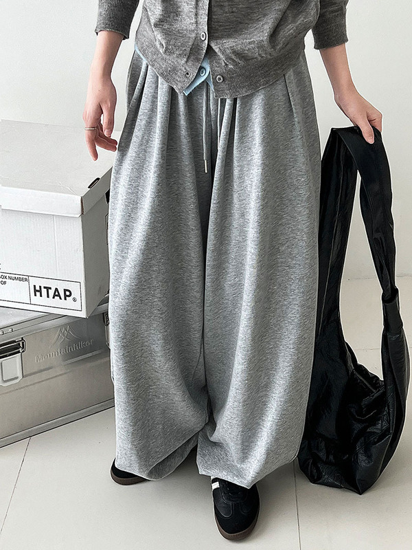 NS 百搭运动高腰阔腿休闲褶皱设计卫裤女秋季新抽绳垂感长裤2046|undefined