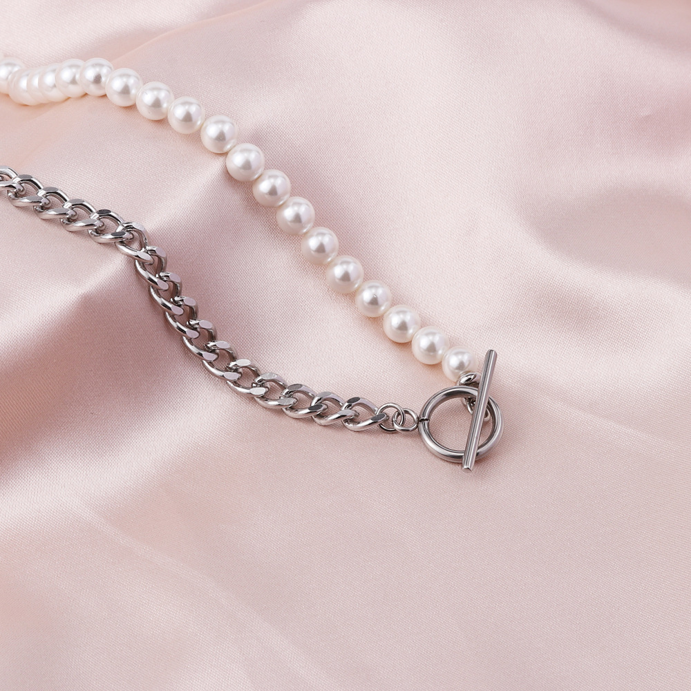 Fashion Geometric Titanium Steel Plating Artificial Pearls Necklace 1 Piece