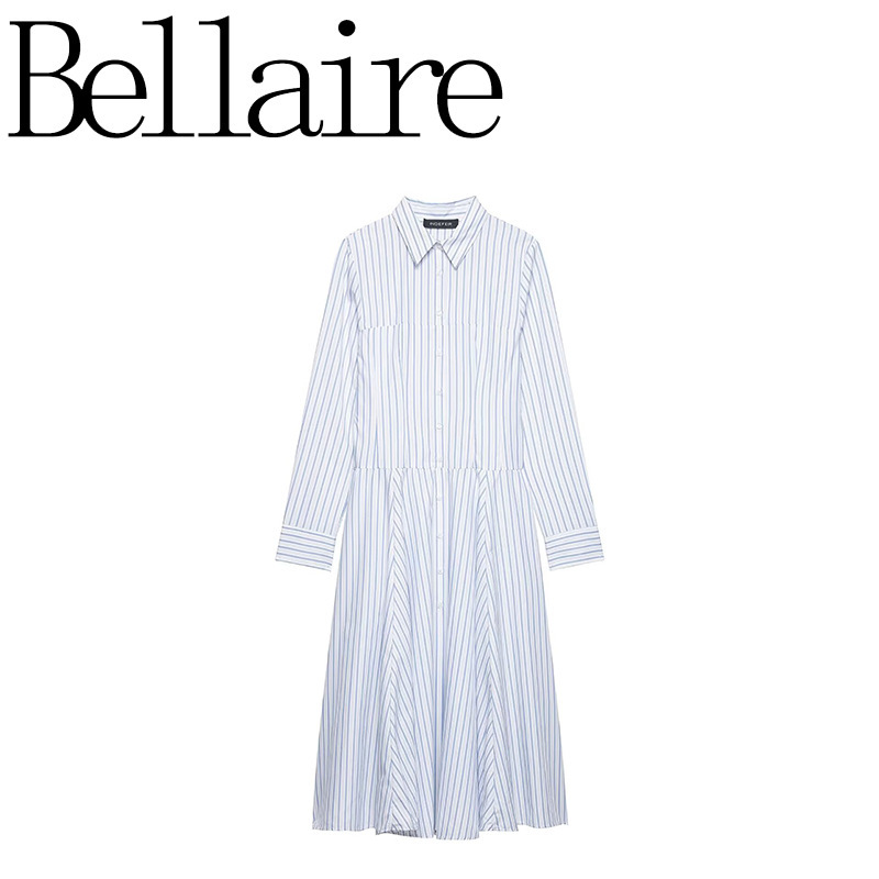 Za Foreign Trade Wholesale European and American Style French Women's Fashion Striped Shirt Style Midi Dress 3067331 Za Foreign Trade Wholesale European and American Style French Women's Fashion Striped Shirt Style Midi Dress 3067331
