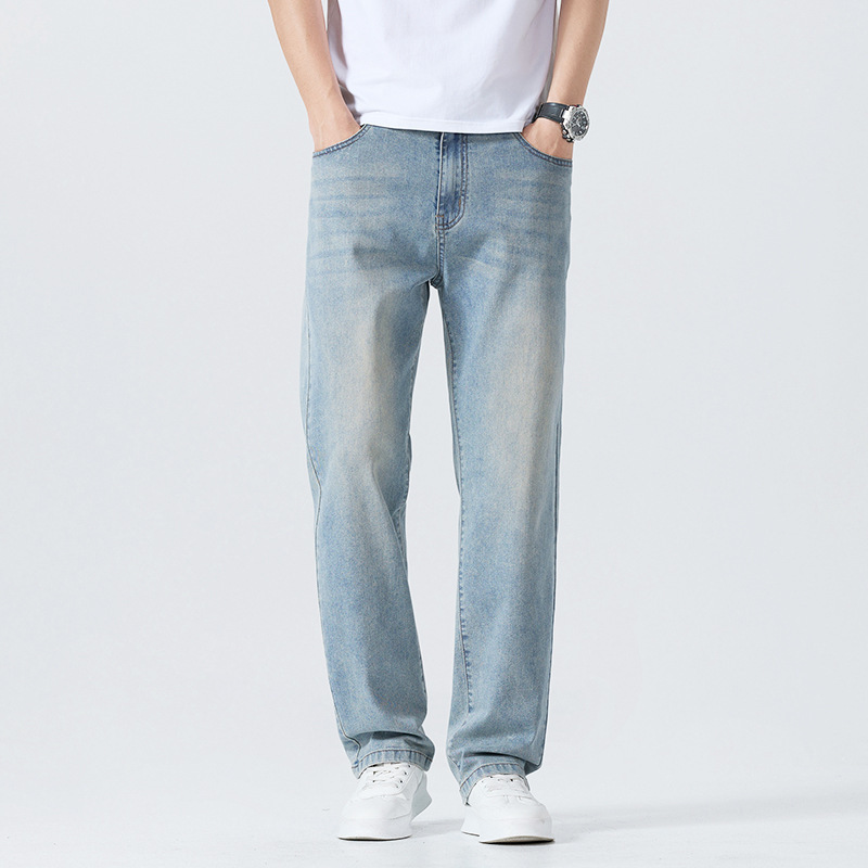 Summer New Men's Thin Loose Straight-Leg Jeans Versatile Stretch Slimming Casual Trendy Washed Pants for Men Summer New Men's Thin Loose Straight-Leg Jeans Versatile Stretch Slimming Casual Trendy Washed Pants for Men