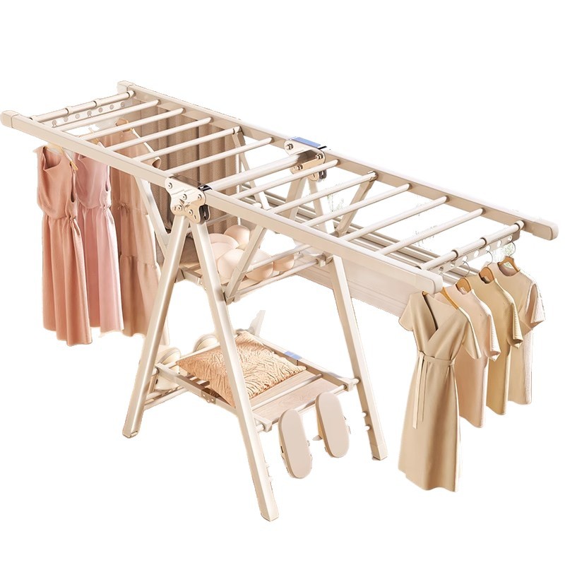 Percha de secado plegable sin instalación, piso al suelo, dormitorio, balcón ajustable, percha de secado interior y exterior, varilla de secado para bebés