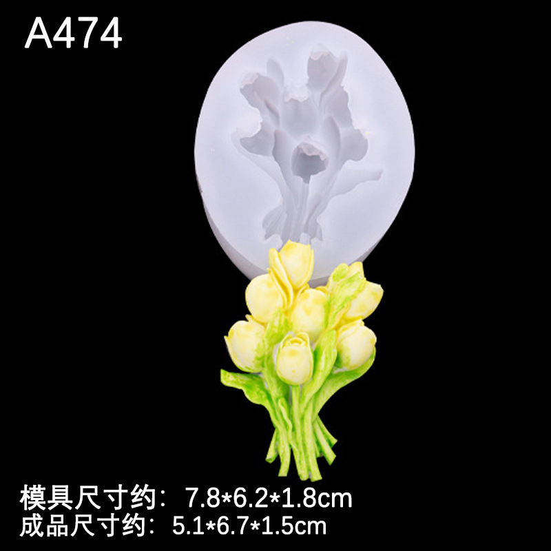 Simulación tridimensional ramo de silicona molde tulipán ramo de silicona molde aromaterapia vela yeso epoxi molde