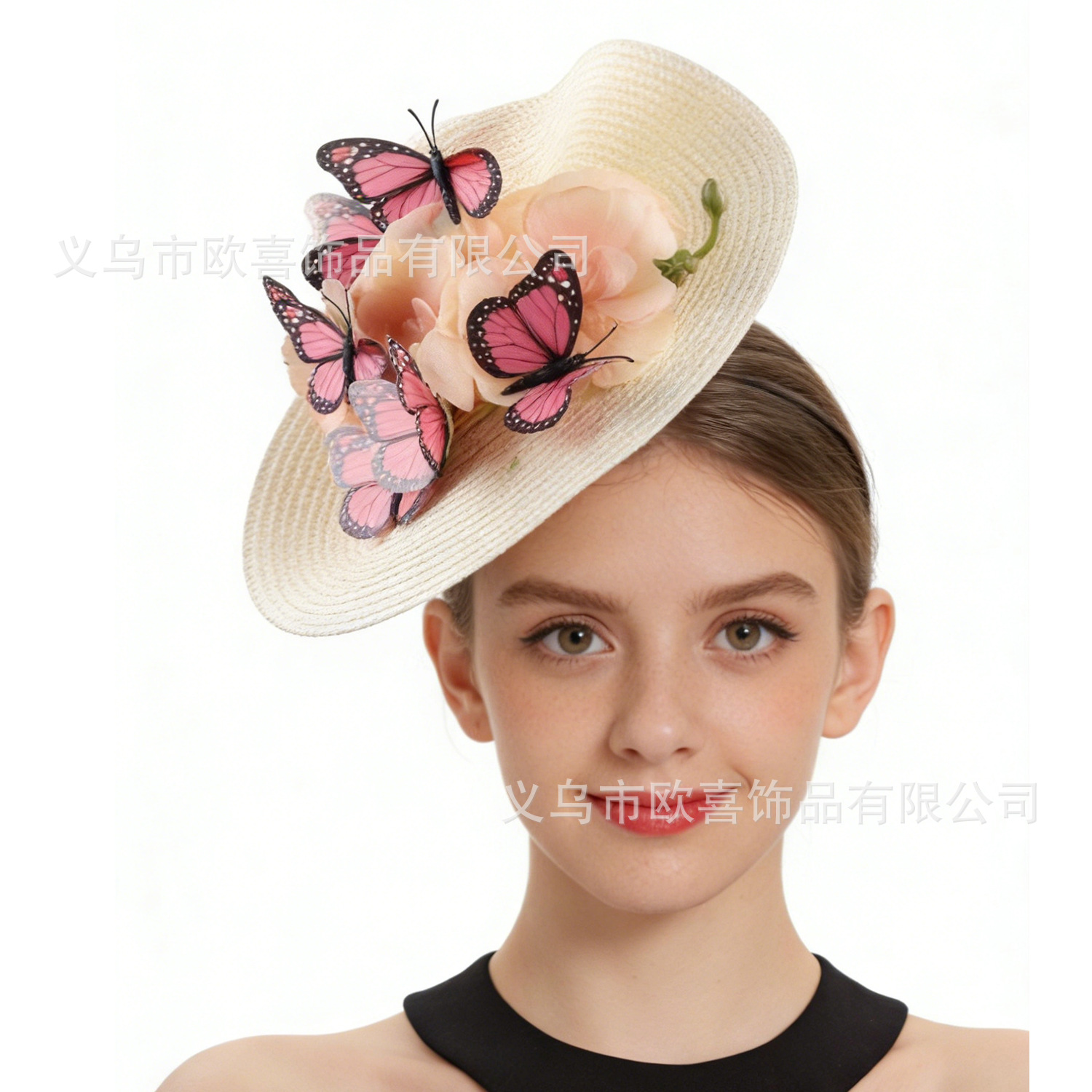Amazon's New Fashion High-End Straw Hat Hair Accessories for the Horse Racing Festival, Noble Lady Headwear, Bridal Party and Dance Hair Accessories