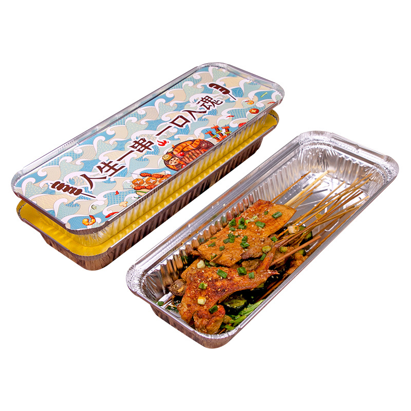 Caja de embalaje de papel de estanque de metal con flores de trompeta, caja de barbacoa rectangular, caja de papel de estanque, ribbon frito, caja de comedor de aluminio al por mayor