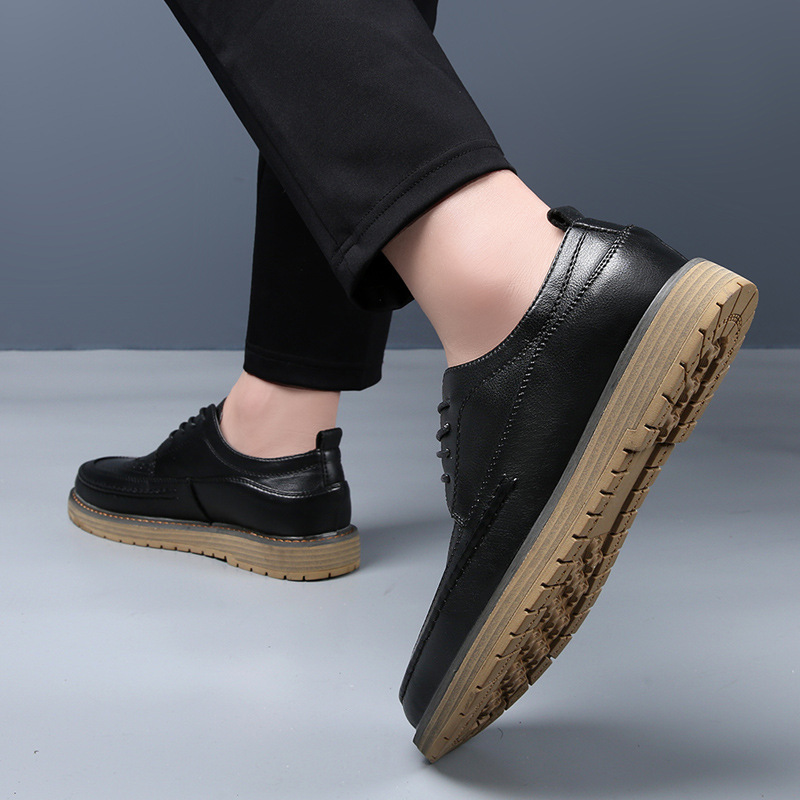 zapatos de cuero de correa baja ropa formal de hombre de negocios de cuero real aumento traje casual negro bloque tallado zapatos de hombre