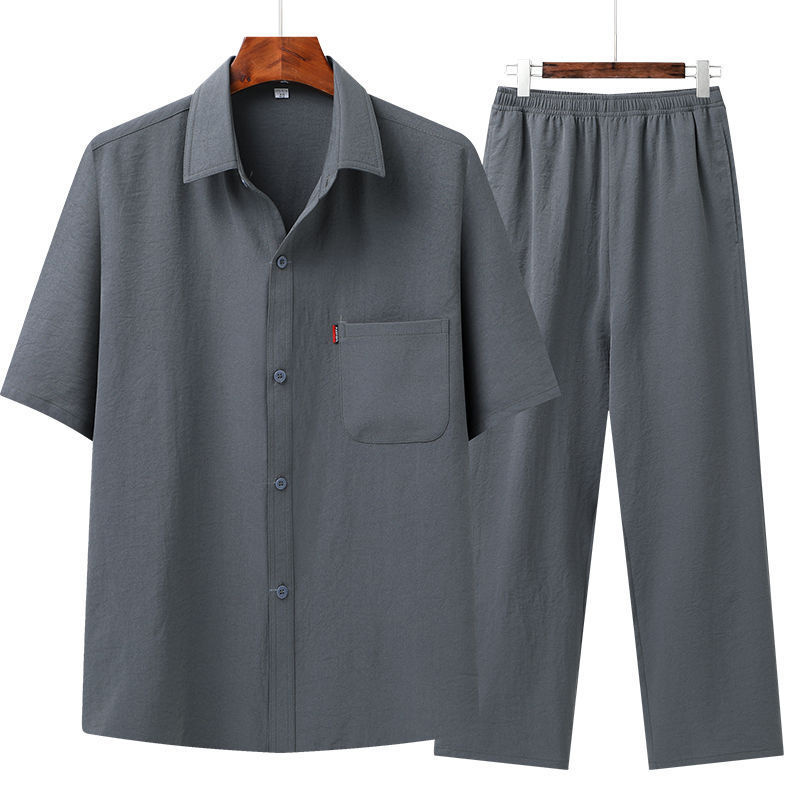 Z Middle-Aged and Elderly Men's Shirt Suit Grandpa Suit Dad Summer Ice Silk Suit Thin Section Z Middle-Aged and Elderly Men's Shirt Suit Grandpa Suit Dad Summer Ice Silk Suit Thin Section