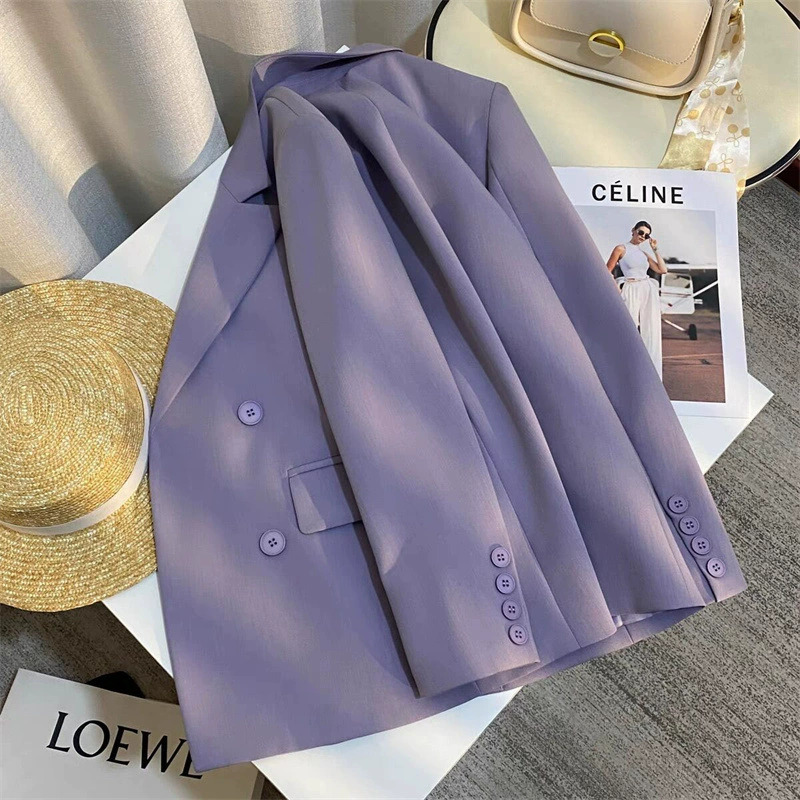 Весенний стиль 2025 года: элегантный универсальный модный блейзер из таро-фиолетовой ткани высокого качества для женщин, корейский повседневный топ
