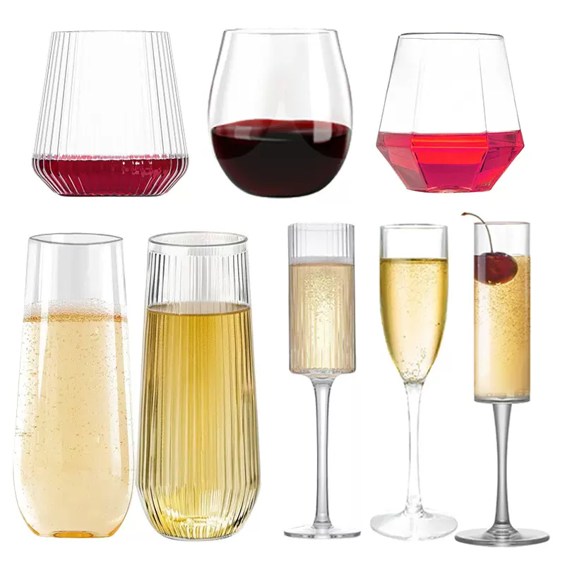 跨境爆款红酒杯香槟杯一次性酒杯PET洋酒啤酒杯马尼高脚杯摔不碎