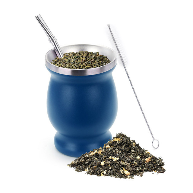 Taza de Mate de Acero Inoxidable, Doble Capa, Estilo Calabaza Argentina con Bombilla