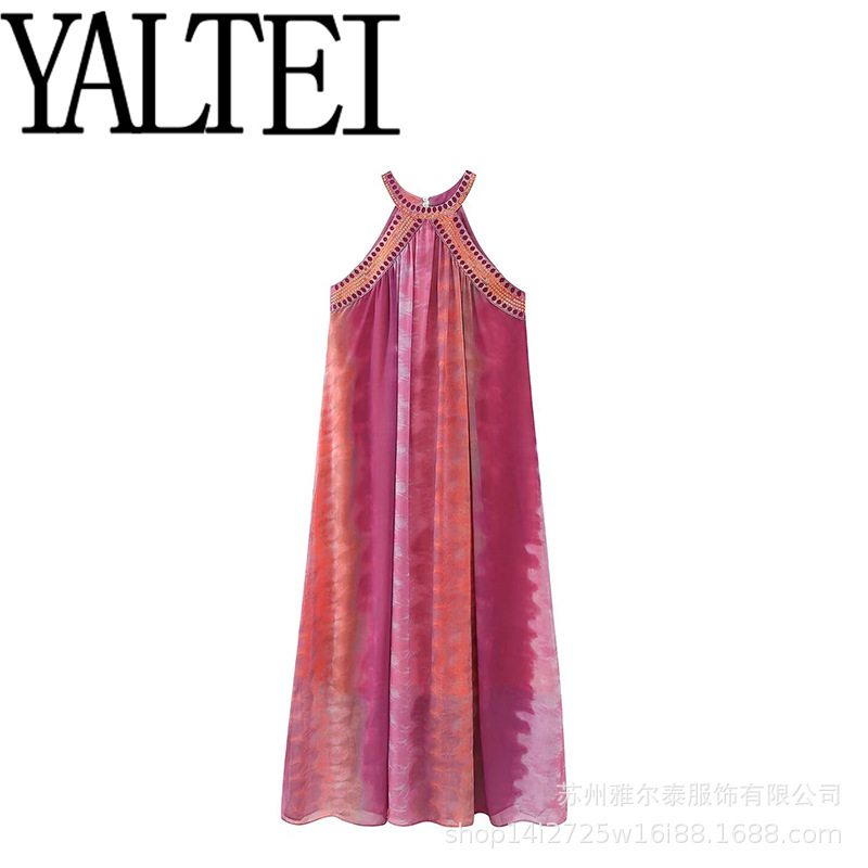 ZAR Autumn New Women's Wear European and American Style Bead Decorations Loose Long Tie-Dye dress 6895 249 330
