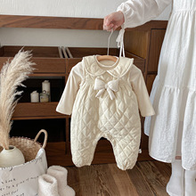 点兮2025秋冬新款婴幼儿绗棉连体衣套装女宝宝连身衣打底衫两件套